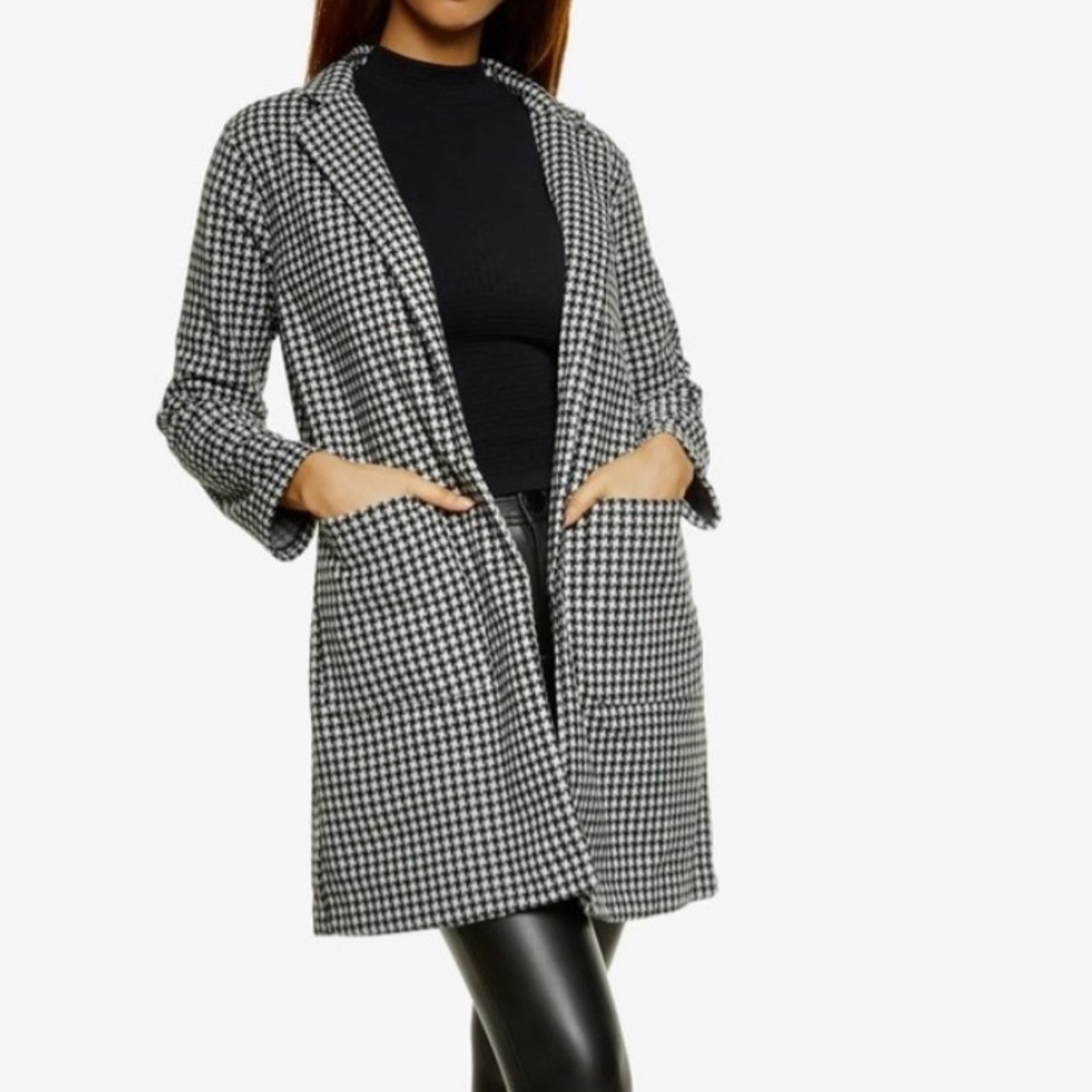 SHINESTAR Black & White Classic Houndstooth Coat Size L